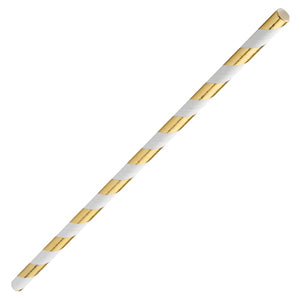 Pack Of 250 8" Standard 6mm Bore Gold & White Paper Straws