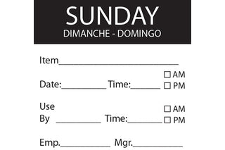 Pack Of 250 Sunday Dissolvable Square Day Labels 50mm x 50mm
