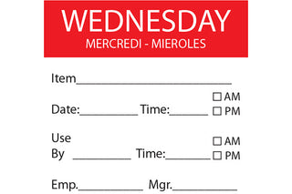 Pack Of 250 Wednesday Dissolvable Square Day Labels 50mm x 50mm