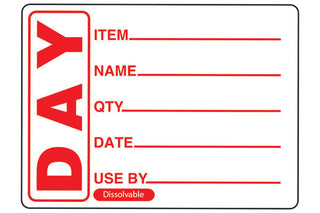 Pack Of 500 Red Day Dissolvable Label 50mm x 65mm