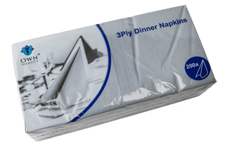 Pack Of 1000 Grey 3ply 4 Fold Dinner Napkins 40cm x 40cm